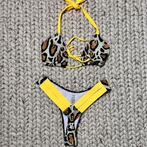 BRAZILIAN BIKINI SHOP-BIKINI Yellow & Leopard Print Two-Piece Bikini